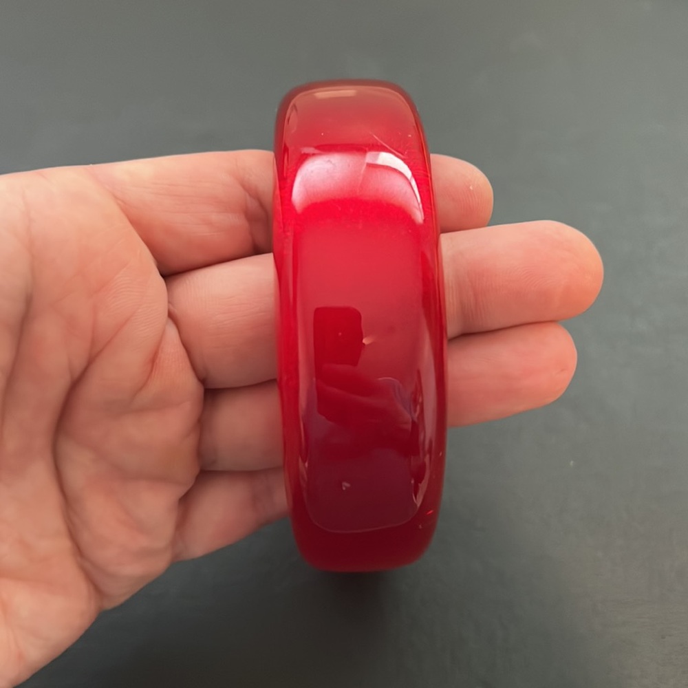 Vintage Plastic Bangle Bracelet, Red, Translucent, White, Retro, Boho - Picture 6 of 9